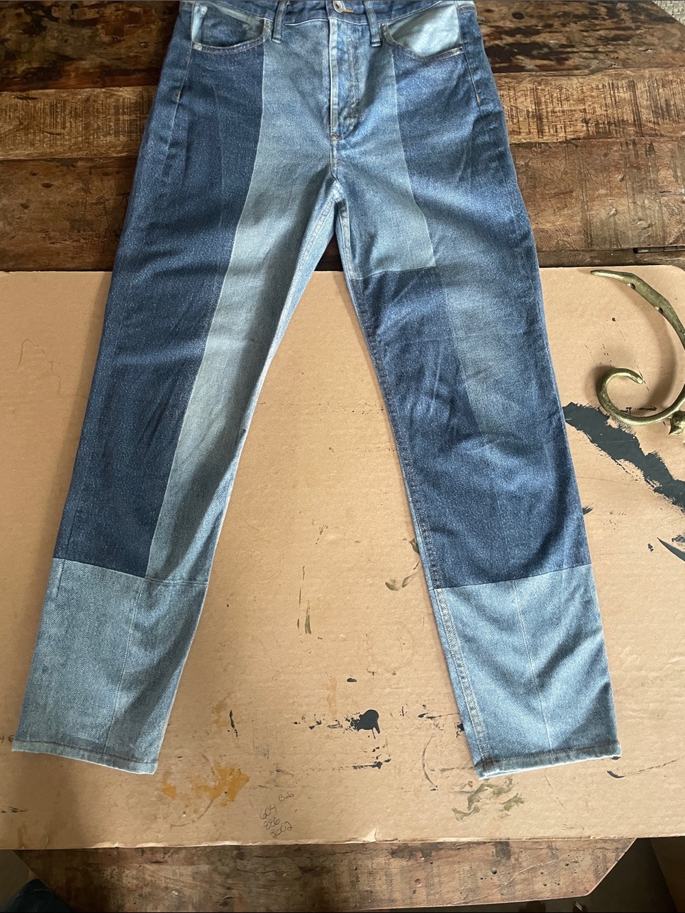 rag & bone Two-Tone Blue Patchwork Straight-Leg Jeans
